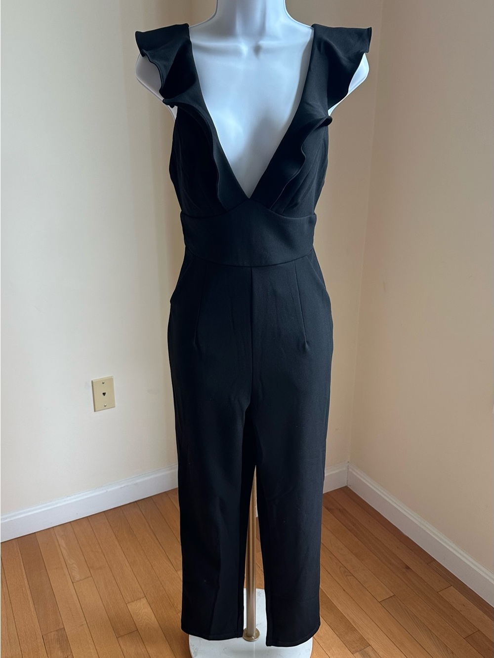 Lulu's Black Ruffle Sleeve V-Neck Jumpsuit